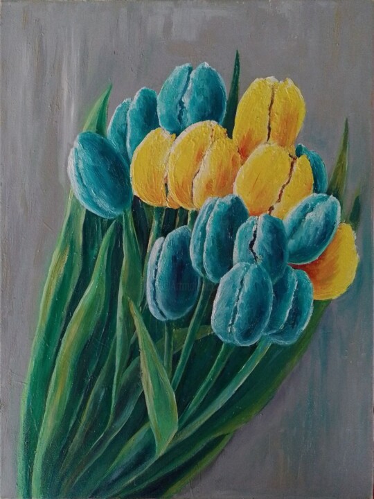 Картина под названием "tulips" - Julia Savytskas, Подлинное произведение искусства, Масло