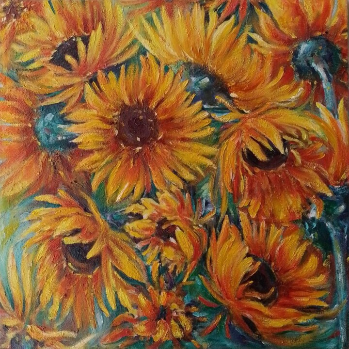 Картина под названием "sunflowers" - Julia Savytskas, Подлинное произведение искусства, Масло