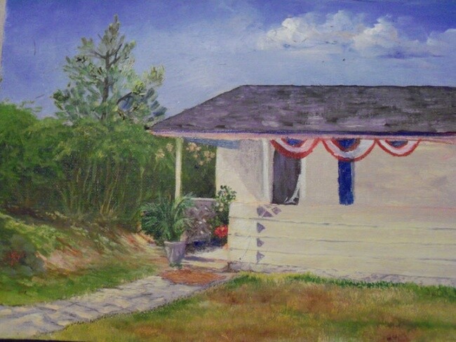 Painting titled "Beach Cottage in NC" by Julia Stevens, Original Artwork