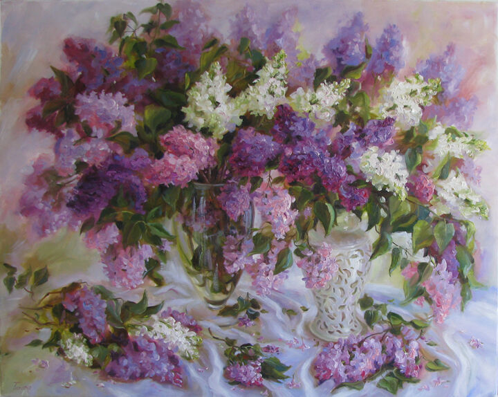 Painting titled "Scent of lilac" by Julia Tomesko, Original Artwork, Oil