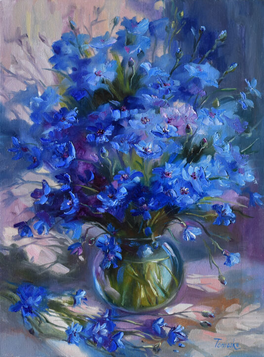 Painting titled "Сornflowers Field f…" by Julia Tomesko, Original Artwork, Oil