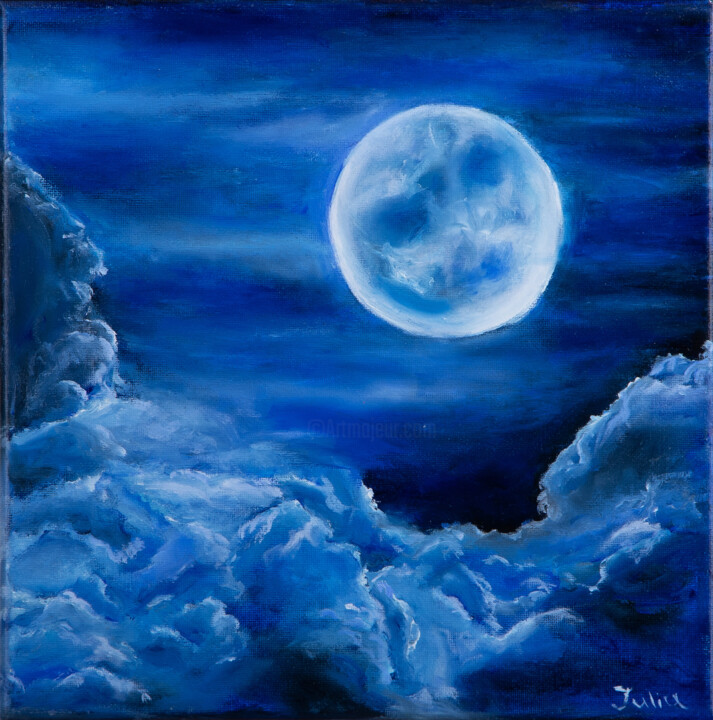 Painting titled "Moonlight" by Julia Valova, Original Artwork, Oil