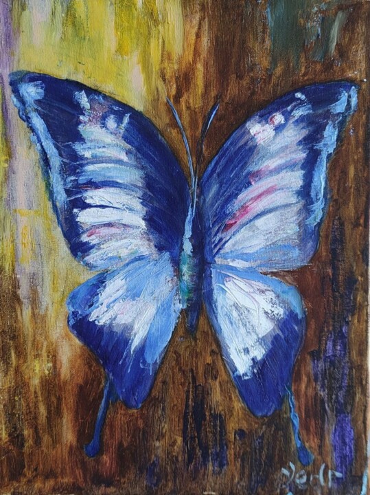 Schilderij getiteld "BLUE BUTTERFLY" door Julia Vedrina, Origineel Kunstwerk, Olie