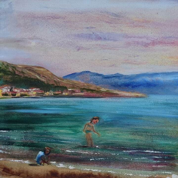 Pintura intitulada "Girls on the beach…" por Julia Vedrina, Obras de arte originais, Óleo