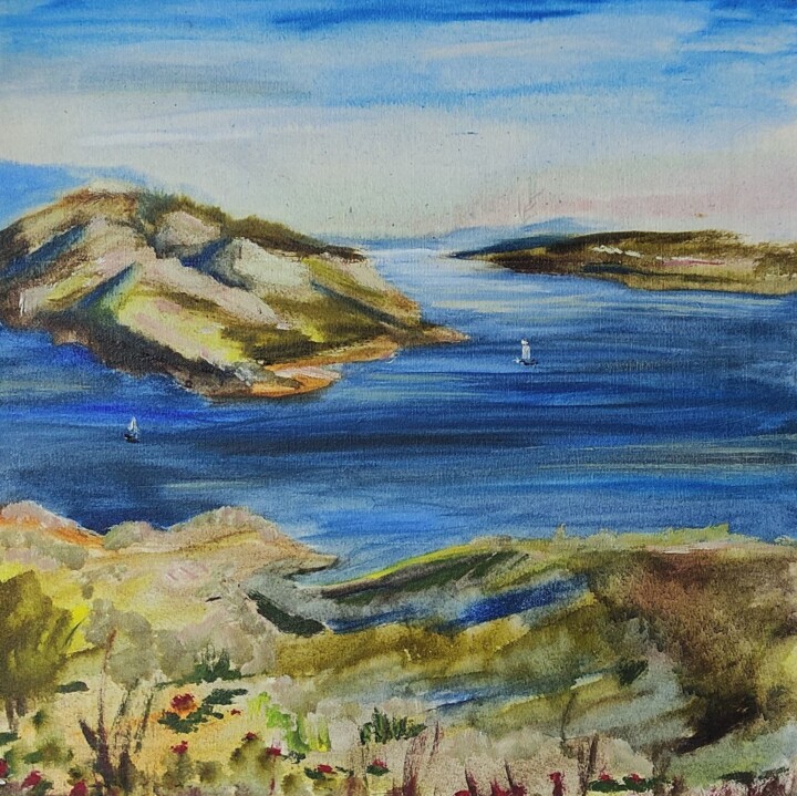 Painting titled "Island at the Medit…" by Julia Vedrina, Original Artwork, Oil