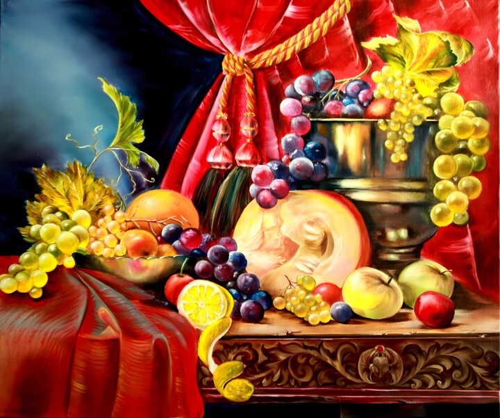 Painting titled "Dutch still life wi…" by Julia Crystal, Original Artwork, Oil Mounted on Wood Stretcher frame