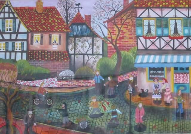 Peinture intitulée "French small town" par Julia Feng, Œuvre d'art originale, Huile