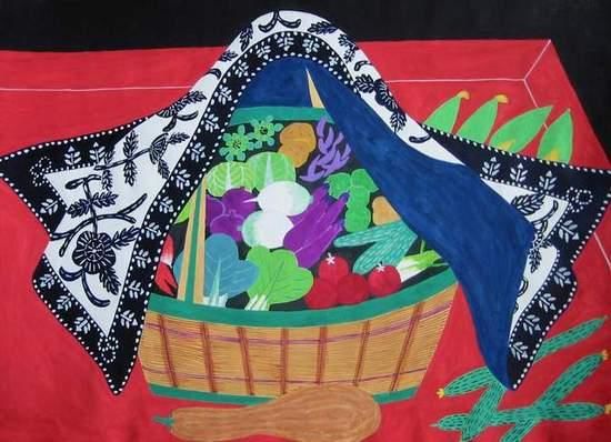 Painting titled "Vegetable basket" by Julia Feng, Original Artwork, Oil