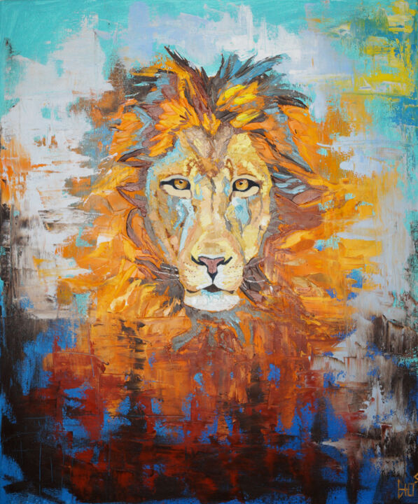 Painting titled "Lion Painting Lion…" by Julia Good, Original Artwork, Oil