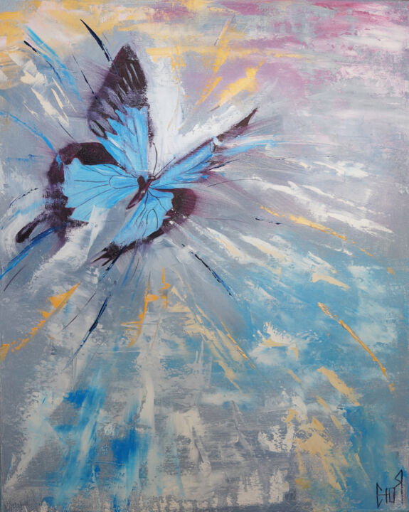 Painting titled "Fly of butterfly Or…" by Julia Good, Original Artwork, Oil