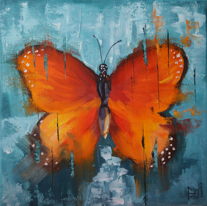 Painting titled "Fire Butterfly Oil…" by Julia Good, Original Artwork, Oil