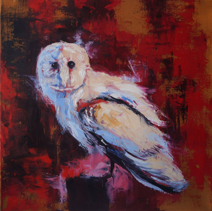 Malerei mit dem Titel "Owl Abstract Origin…" von Julia Good, Original-Kunstwerk, Öl