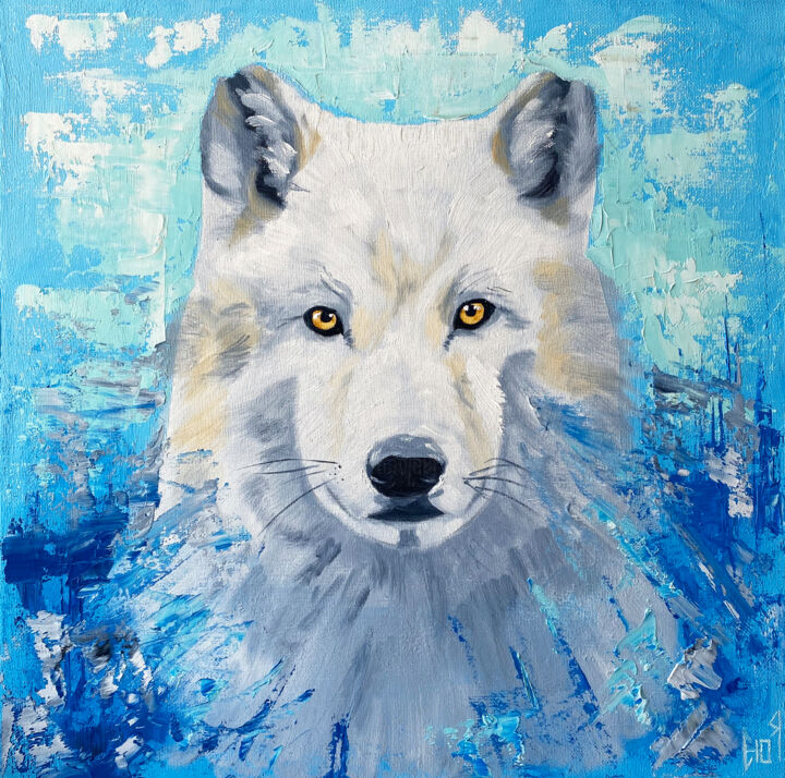Ice Beauty - Wolf Original Painting Art , Painting by Julia Good | Artmajeur