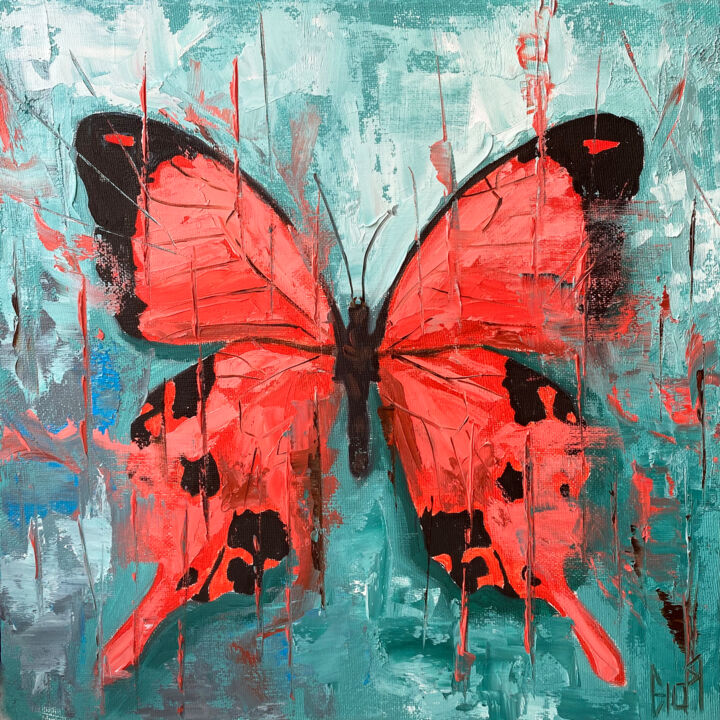 Painting titled "RED LORD - butterfl…" by Julia Good, Original Artwork, Oil