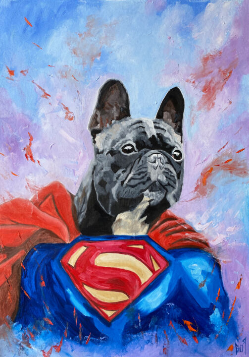 Painting titled "SUPERDOG - dog orig…" by Julia Good, Original Artwork, Oil