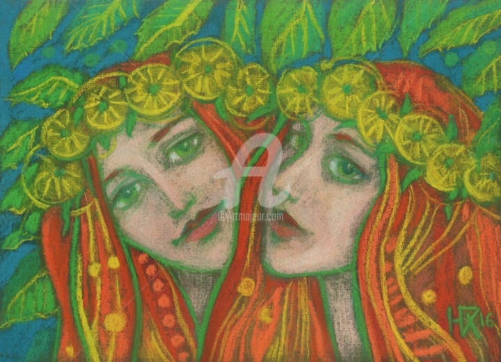 Рисунок под названием "Dandelions, Ginger…" - Julia Khoroshikh, Подлинное произведение искусства, Пастель