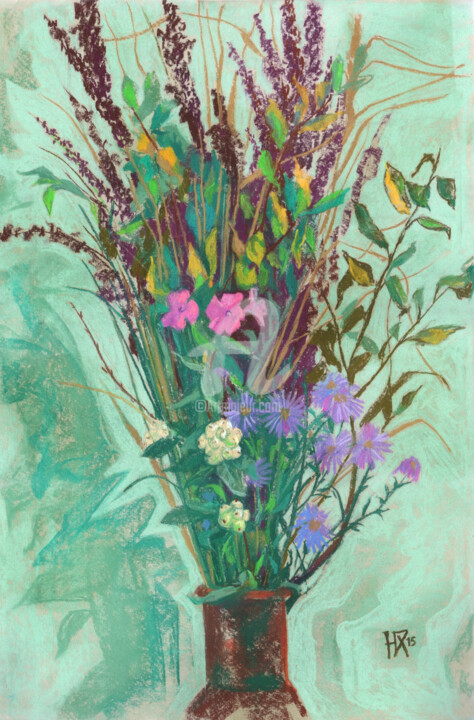 Dessin intitulée "Flowers in Brown Po…" par Julia Khoroshikh, Œuvre d'art originale, Pastel