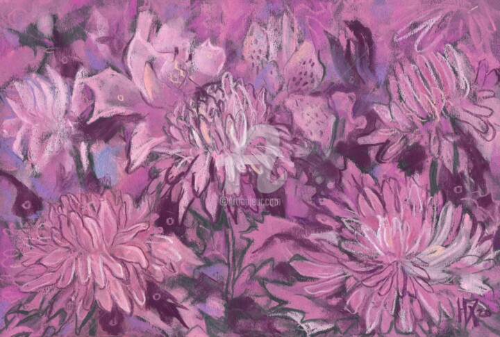 Painting titled "Chrysanthemum Abstr…" by Julia Khoroshikh, Original Artwork, Pastel