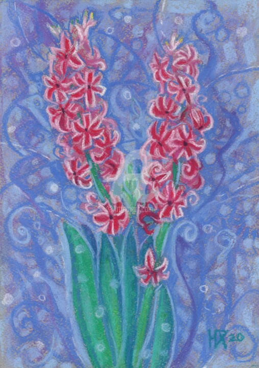 Painting titled "Pink Hyacinths, Spr…" by Julia Khoroshikh, Original Artwork, Pastel