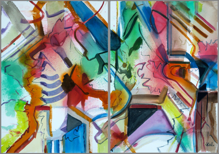 Картина под названием "Watercolor Diptych" - Julian Garcia-Viso, Подлинное произведение искусства, Акварель