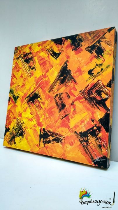 Painting titled "Fuego - Fire" by De Pulso Y Color (Handcrafted), Original Artwork, Acrylic