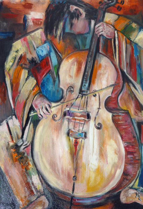 Peinture intitulée "Le Violoncelliste" par Julian Incandela, Œuvre d'art originale,