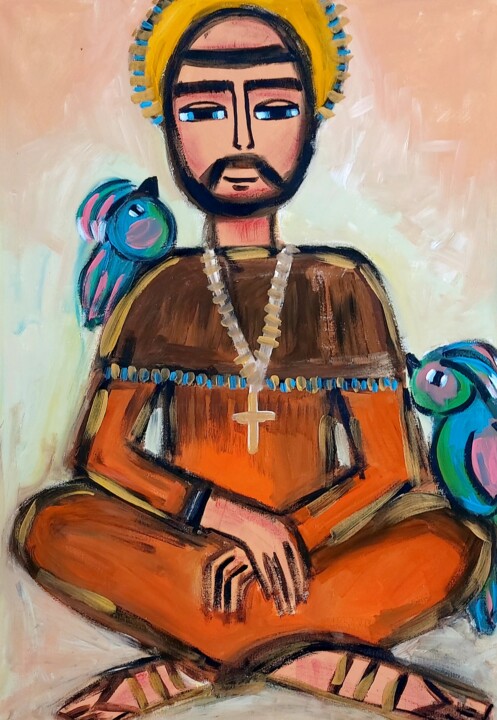 Painting titled "são francisco" by Juliana Rabelo Arte Naif, Original Artwork, Acrylic