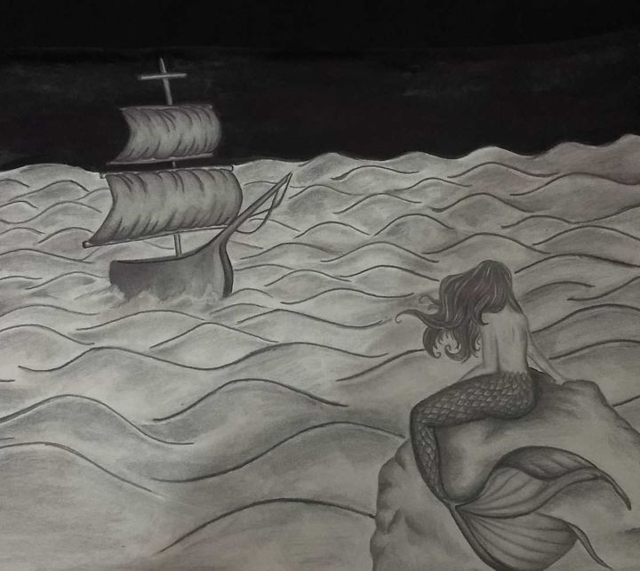 Dessin intitulée "Mermaide" par Juliana Calu, Œuvre d'art originale, Graphite