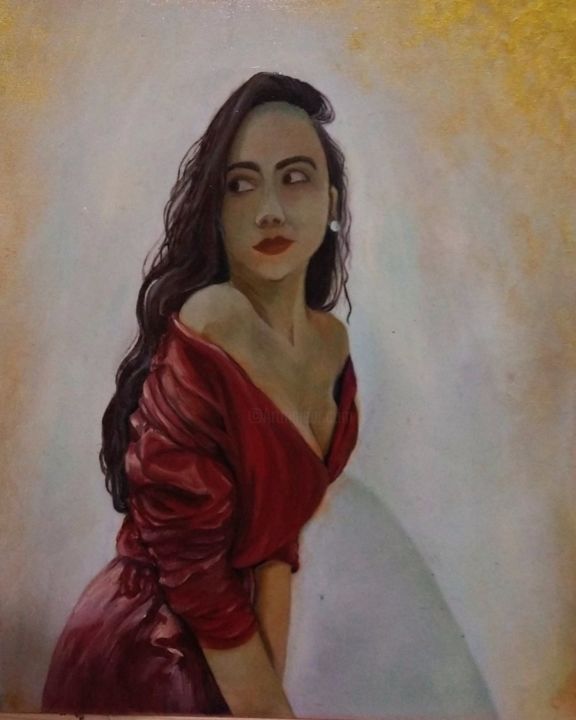 Painting titled "O retrato" by Juliana Calu, Original Artwork, Oil