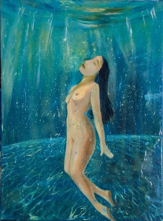 Pintura intitulada "Queda em si" por Juliana Calu, Obras de arte originais, Óleo