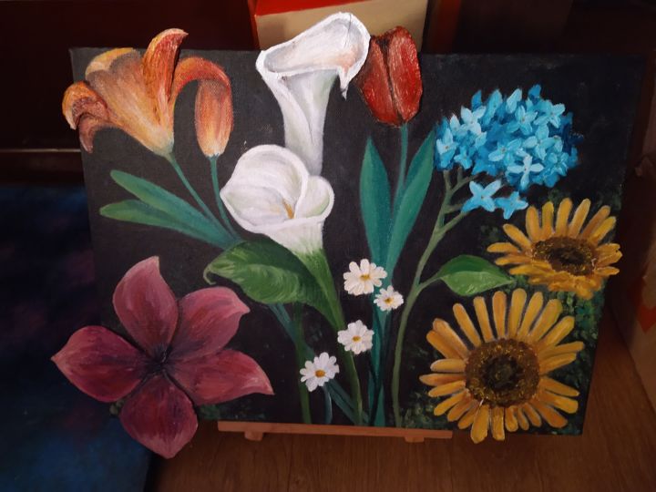 Painting titled "buque de flores" by Juliana Calu, Original Artwork, Oil