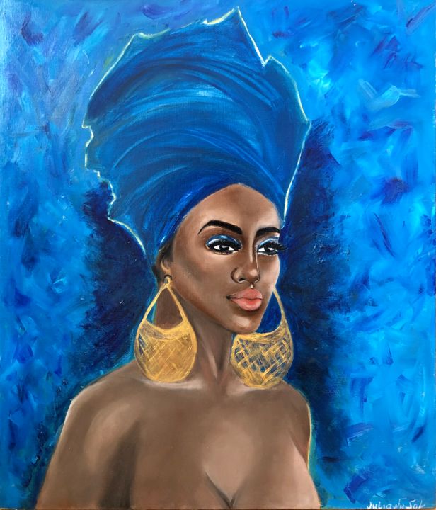 Painting titled "Water diva" by Juliana Sol, Original Artwork, Oil Mounted on Wood Stretcher frame