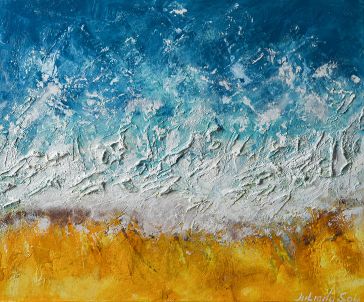Painting titled "Teresitas beach" by Juliana Sol, Original Artwork, Oil Mounted on Wood Stretcher frame