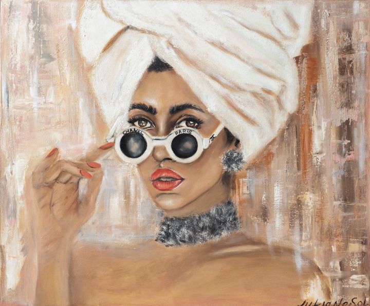 Painting titled "Dear, Champagne to…" by Juliana Sol, Original Artwork, Oil Mounted on Wood Stretcher frame