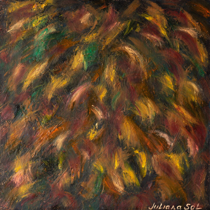 Painting titled "Autumn leaf fall" by Juliana Sol, Original Artwork, Oil Mounted on Wood Stretcher frame