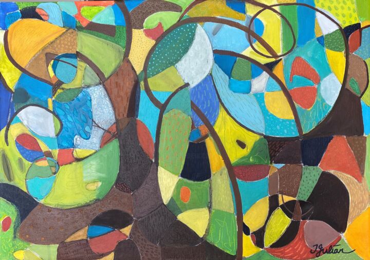 Картина под названием "MY AFRICAN LANDSCAPE" - Tricia Julian, Подлинное произведение искусства, Акрил Установлен на Деревянн…