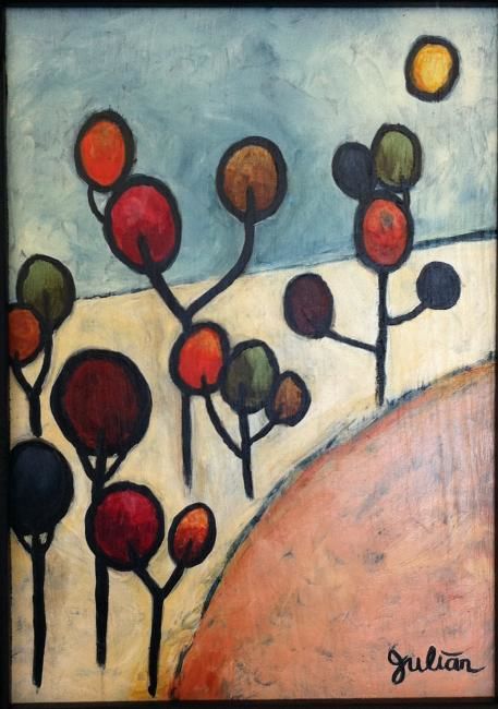 Painting titled "Line of Trees" by Tricia Julian, Original Artwork