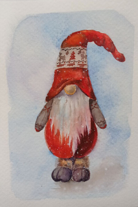 Peinture intitulée "Christmas gnome" par Juliaresha, Œuvre d'art originale, Aquarelle