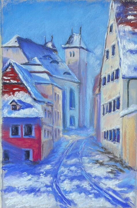 Zeichnungen mit dem Titel "Winter in Freiberg" von Julia Suptel, Original-Kunstwerk, Pastell
