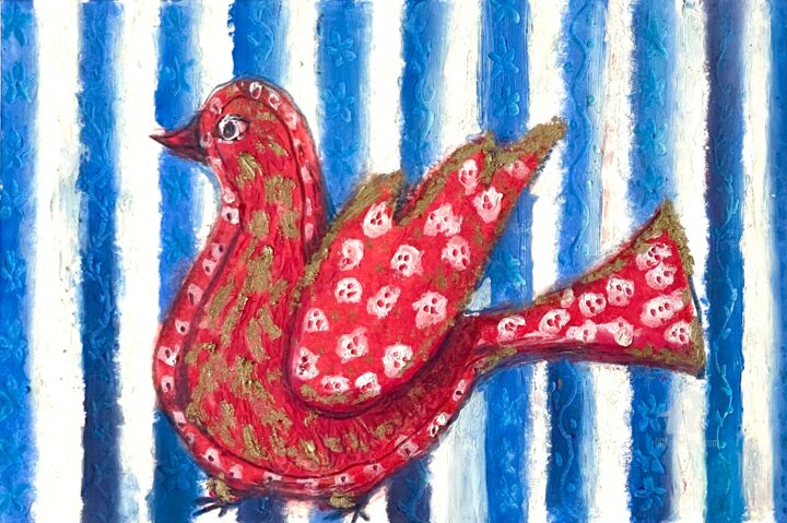Dessin intitulée "Lucky bird" par Julia Suptel, Œuvre d'art originale, Pastel