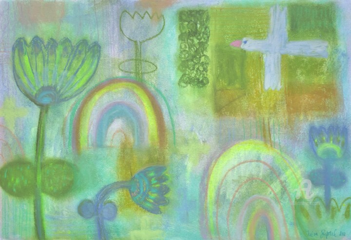 Zeichnungen mit dem Titel "The land of rainbow…" von Julia Suptel, Original-Kunstwerk, Pastell