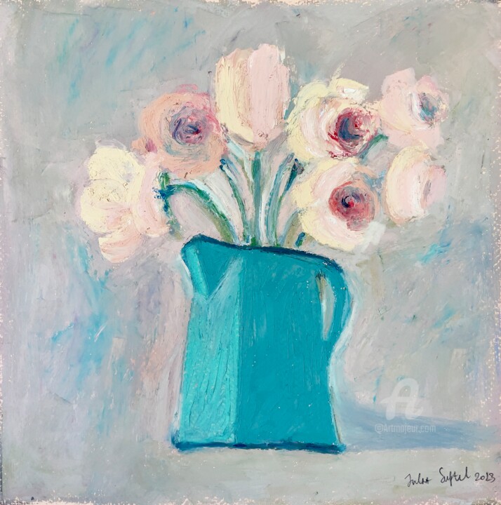 Malerei mit dem Titel "Blue jug" von Julia Suptel, Original-Kunstwerk, Pastell