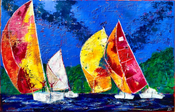 Peinture intitulée "Toutes voiles dehors" par Julie D'Aragon, Œuvre d'art originale, Huile Monté sur Châssis en bois