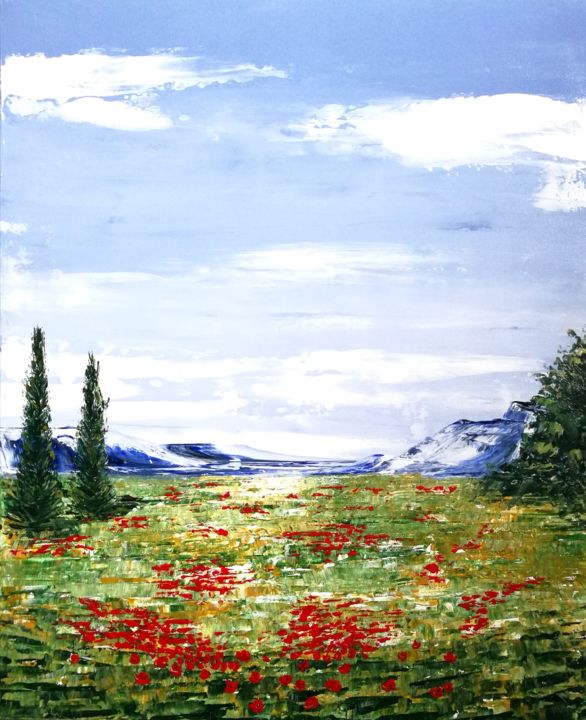 Painting titled "Coquelicots" by Julie Déchery, Original Artwork, Acrylic