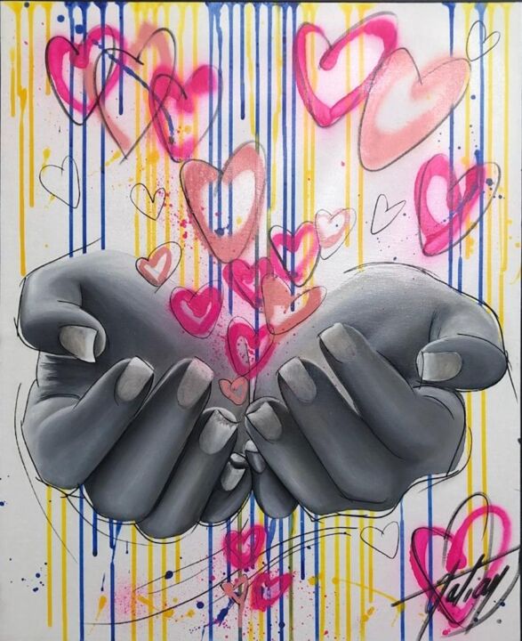 Painting titled "Make love not war" by Julie Galiay, Original Artwork, Acrylic Mounted on Wood Stretcher frame