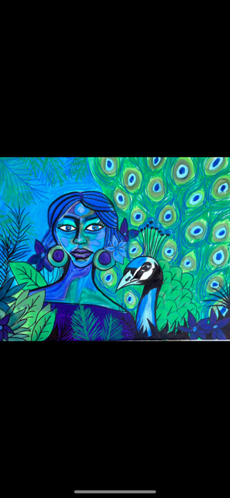 Картина под названием "Peacock" - Julie Ogorman, Подлинное произведение искусства, Акрил