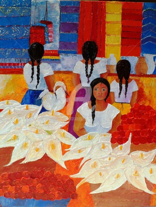 Painting titled "Las Chicas de Guada…" by Julie Pioch, Original Artwork, Oil