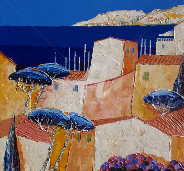 Painting titled "Méditerranée" by Julie Pioch, Original Artwork, Oil