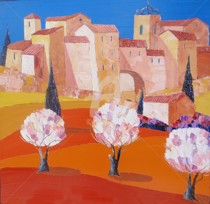Malerei mit dem Titel "Avril en Provence" von Julie Pioch, Original-Kunstwerk, Öl