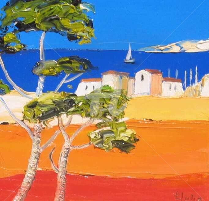 Painting titled "" Méditerranée "" by Julie Pioch, Original Artwork, Oil